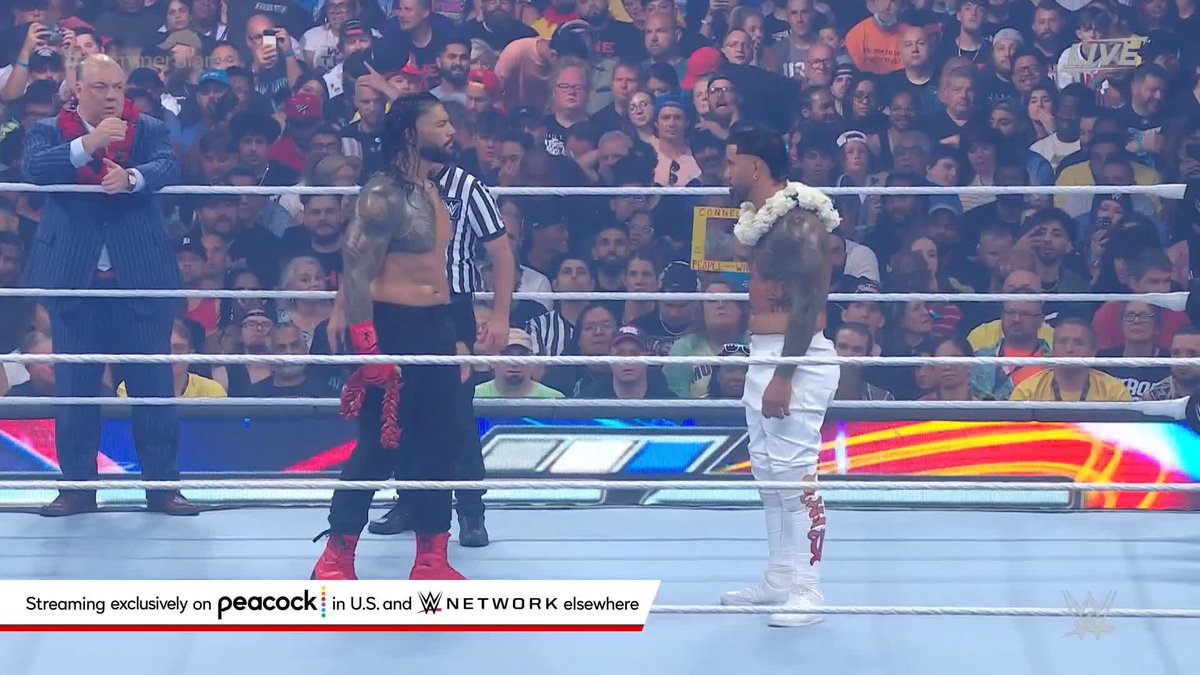 "If you beat me, I will give this to you." Roman Reigns has a shocking message for Jey The Usos right before #TribalCombat begins at #SummerSlam!