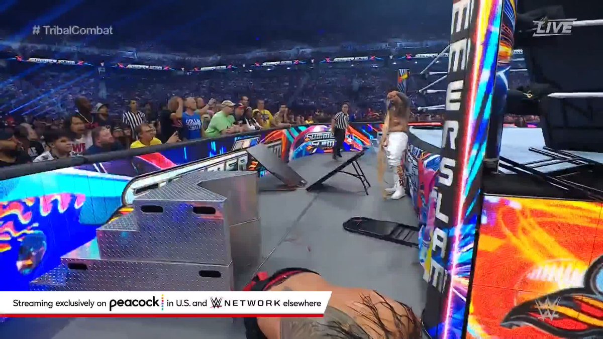 Jey The Usos is absolutely PUNISHING Roman Reigns in #TribalCombat at #SummerSlam!
