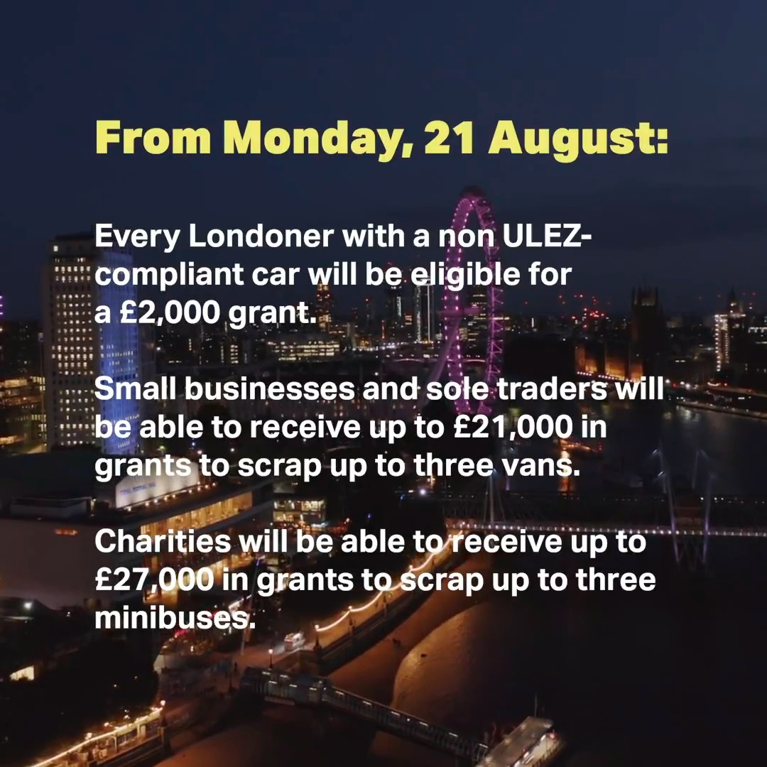 I've made even more financial support available for Londoners who need to change their vehicle ahead of the ULEZ expansion this month. You don’t need to buy an electric vehicle - just one which meets emissions standards. Be part of the solution ✅