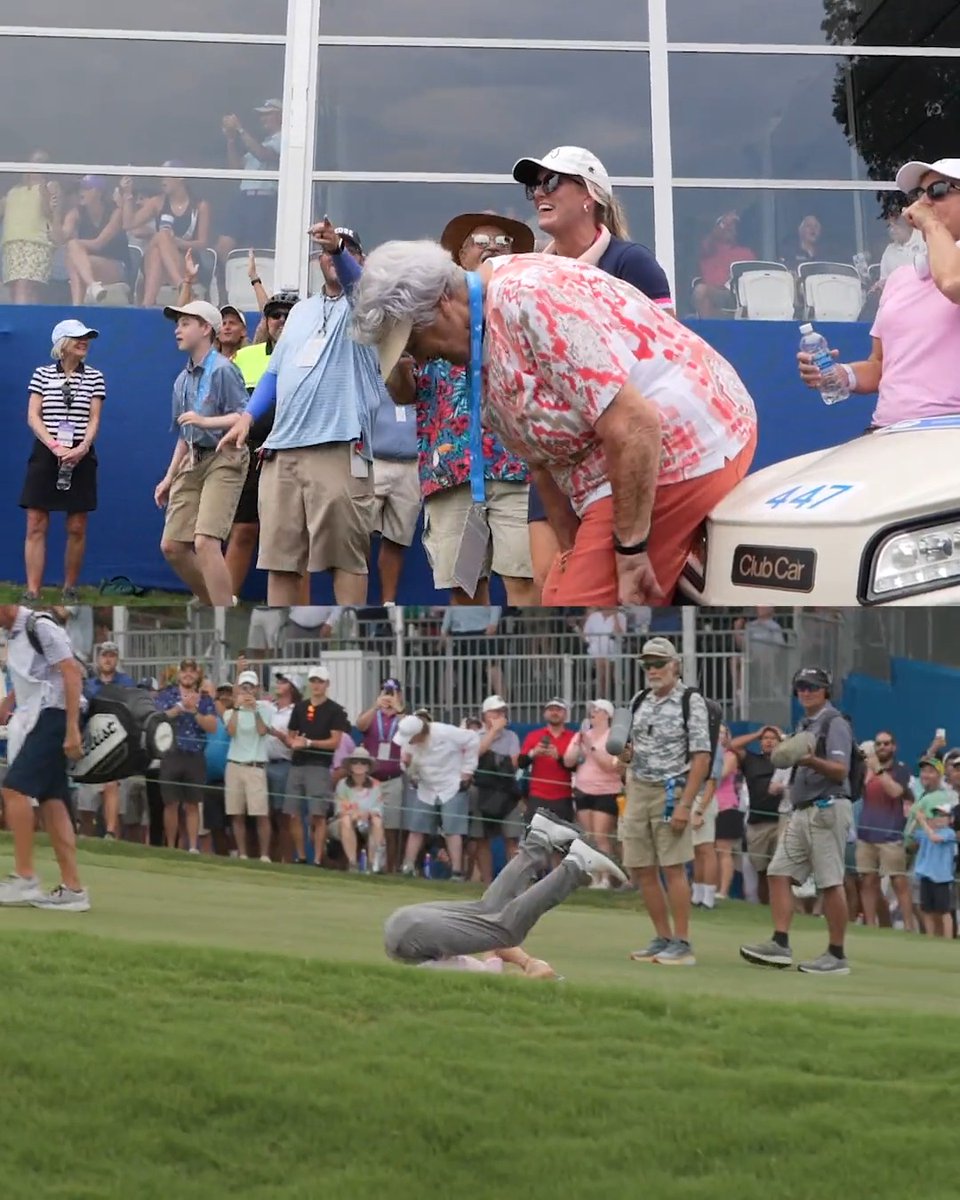 Grandma could not believe this shot either 😲 Justin Thomas's grandma was on-site to watch his near chip-in Wyndham Championship. #FedExCup