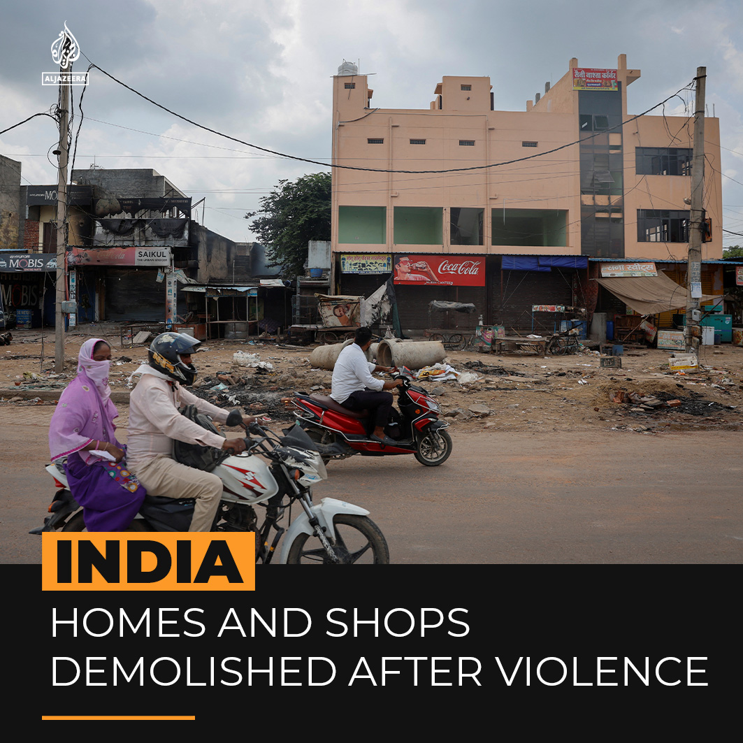 Residents say hundreds of homes and businesses in a Muslim-majority area in the Indian state of Haryana have been demolished after an outbreak of deadly violence between Hindus and Muslims ⤵️