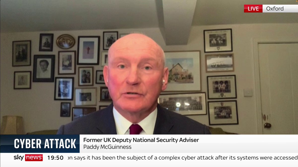 Paddy McGuinness, former UK deputy national security adviser, says he was "disturbed" to learn the Electoral Commission had been hit by a cyber attack which exposed millions of voters' details to hackers. Latest 📺 Sky 501, Virgin 602 and Freeview 233