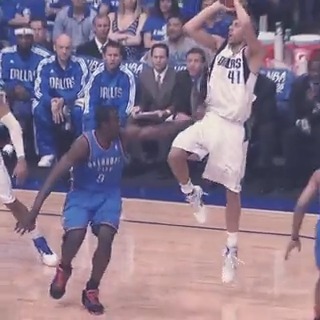 Plant with the left. Fade backwards. Rise into shooting motion. Elevate the right knee. Also: Have one of the smoothest strokes in basketball history. #23HoopClass member Dirk Nowitzki's signature move was UNSTOPPABLE.