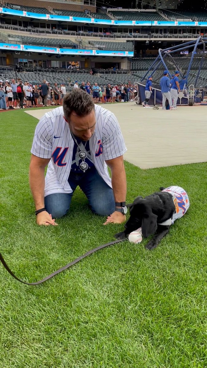 🌟 Wholesome content 🌟 Before he throws out the first pitch tonight at the New York Mets game, LA Knight got the chance to meet Seaver, the Mets' VetDog ❤️ New York MetsVetDog