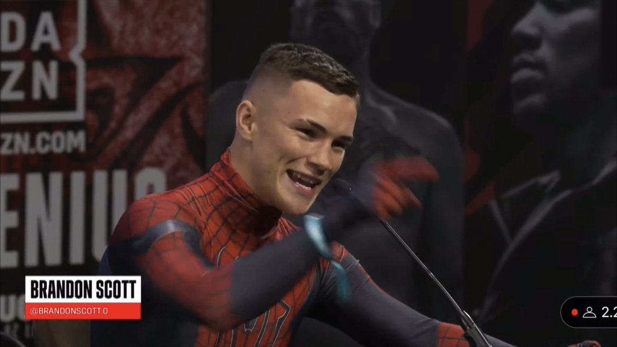 5-0 featherweight prospect Brandon Scott stealing the show with a unique speech at the Anthony Joshua vs Robert Helenius undercard press conference ahead of Saturday night… [🎥 Matchroom Boxing]