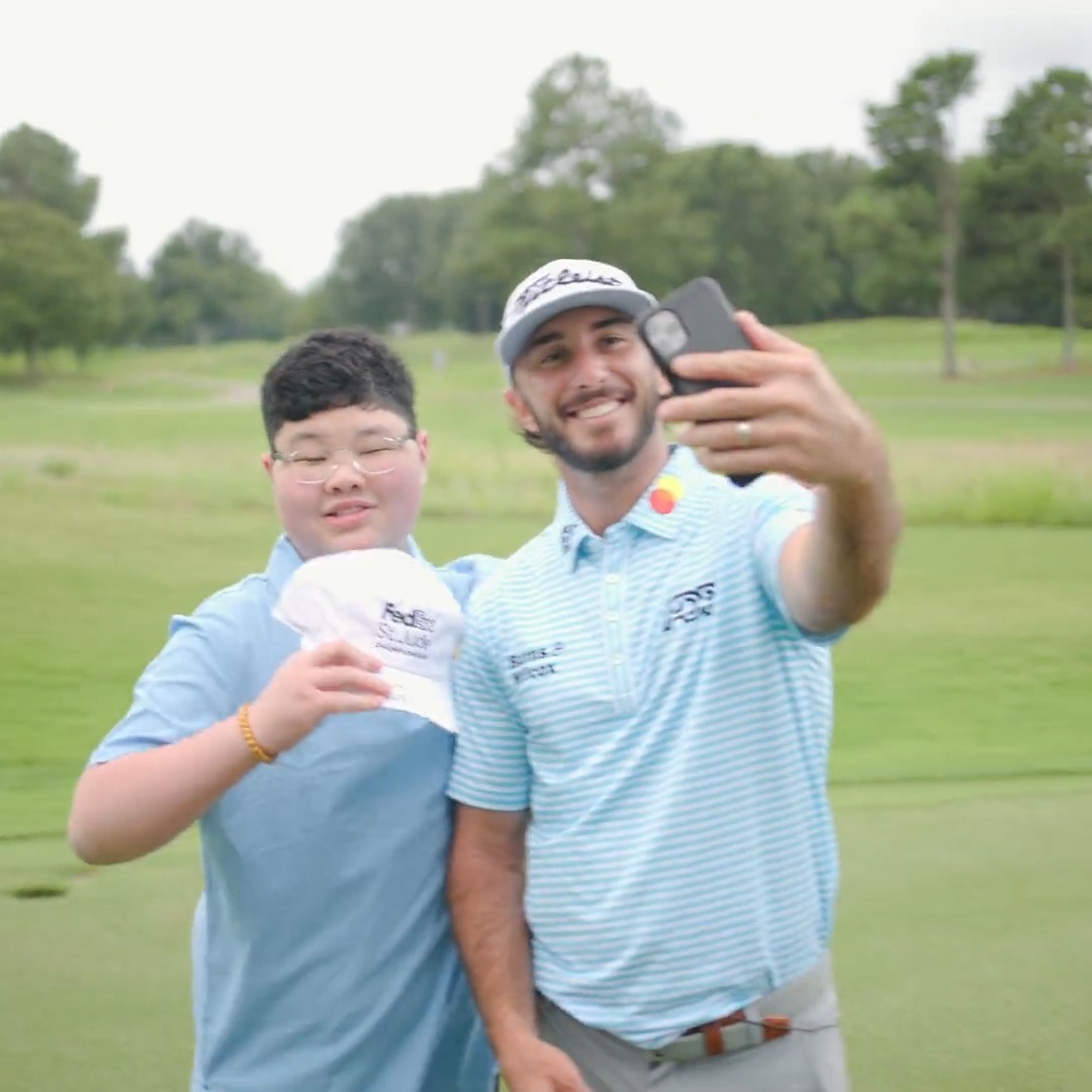 A friendship that will make you smile ❤️ In 2021, Calvin, a patient at St. Jude, designed custom golf shoes for @MaxHoma23. Two years later, Calvin and Max met in person and spent some time on the course FedEx St. Jude Championship.