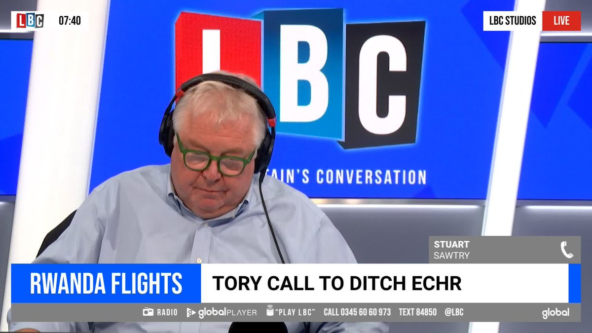 'Why is no other country in Europe wanting to come out of the European Court of Human Rights?' As the Tories threaten to leave the ECHR if Rwanda flights are blocked, this Nick Ferrari caller says that such a 'massive' decision should be made through a referendum.