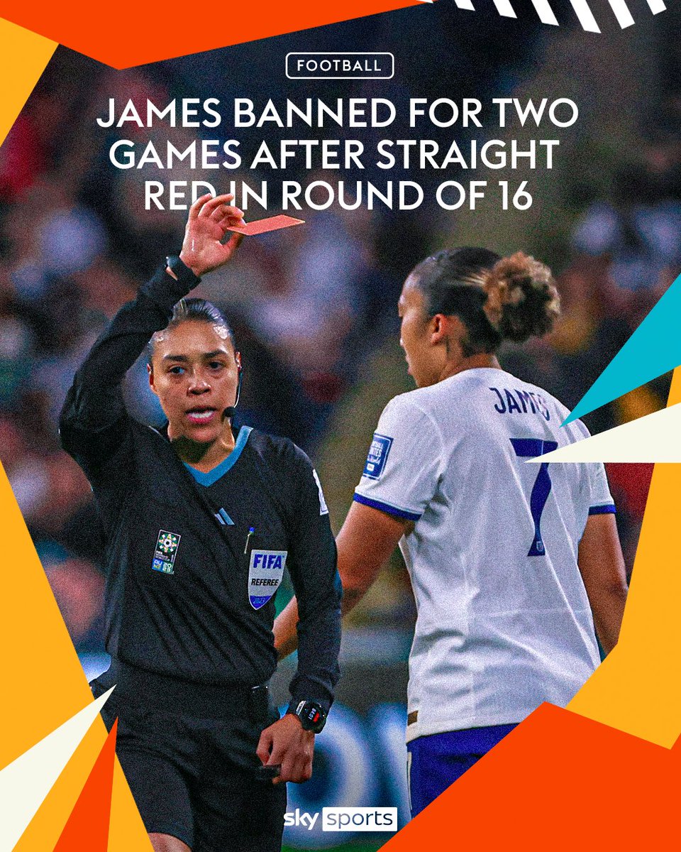 BREAKING: Lauren James has been handed a 2-match ban for her red card for violent conduct against Nigeria. 🚨