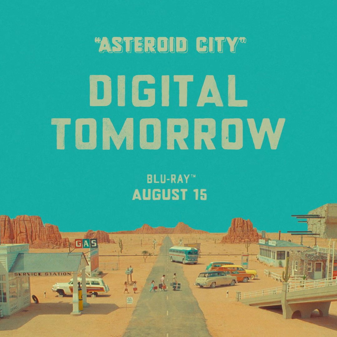 The countdown is on. ☄️ Asteroid City, a film by Wes Anderson is yours to own on Digital tomorrow &amp; Blu-ray 8/15 including never-before-seen bonus features. Link in bio.