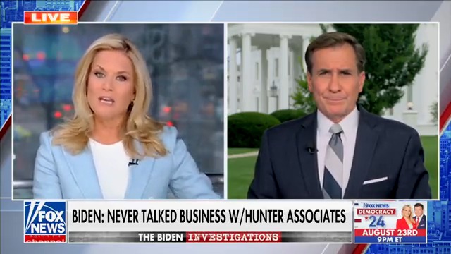 Biden spokesman John Kirby spars with Fox's Martha MacCallum over the Biden influence peddling scheme: "Oh my goodness, Martha! ... There were no discussions about business with his son or his son's business partners!"