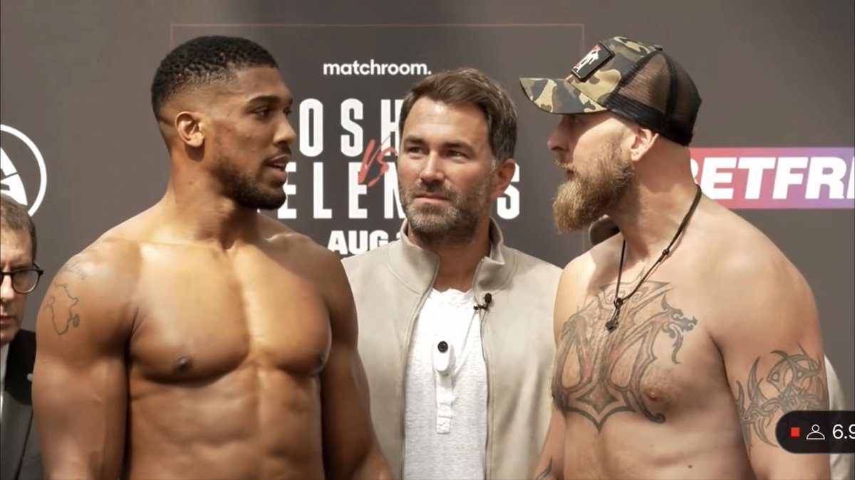 ‼️ Anthony Joshua and Robert Helenius exchanging words in a heated final face-off: "Have you got a problem with me? Either we're gonna fight now or we're gonna fight tomorrow, either way we're gonna fight." [🎥 Matchroom Boxing]