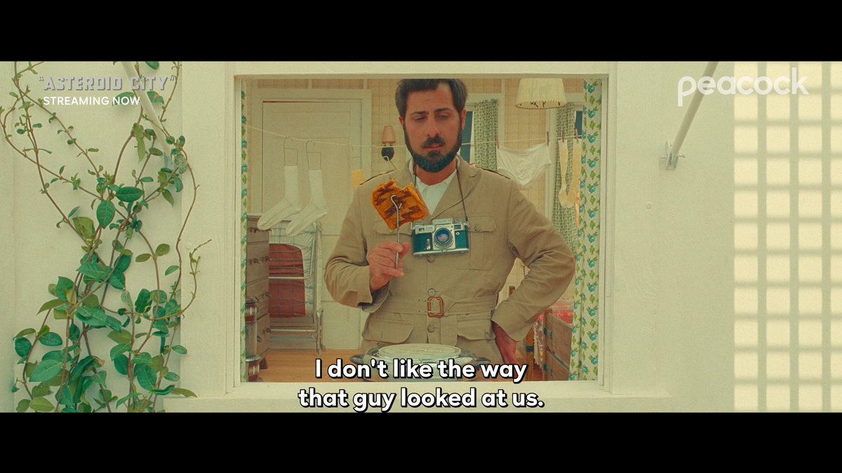 Asteroid City, a film by Wes Anderson is streaming now, only on Peacock.