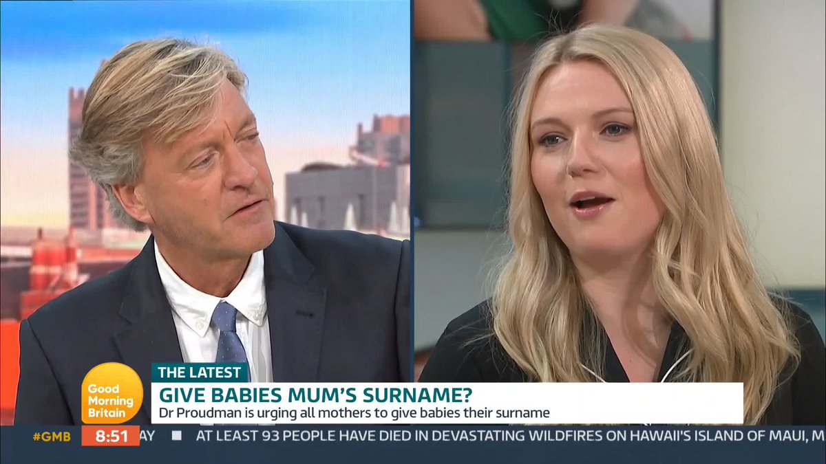 'We're in 2023 now, it's about time.' Dr Charlotte Proudman is urging mothers to give babies their surname. She said; 'When registering the baby ask yourself: why is the father's surname more important than yours?'. Dr Charlotte Proudman and Dr Tru Powell debate Give babies mum's surname?