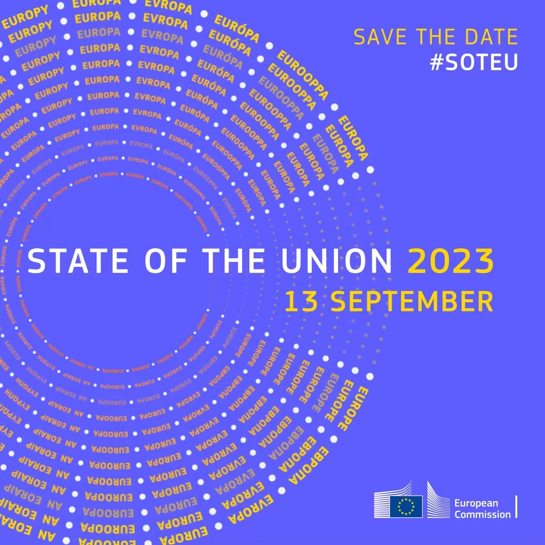 📅 Save the date: #SOTEU 2023! In one month, President Ursula von der Leyen will give her State of the Union speech. She will address Europeans, taking stock of the past year’s achievements and presenting our upcoming priorities. Mark your calendar → 13 September.