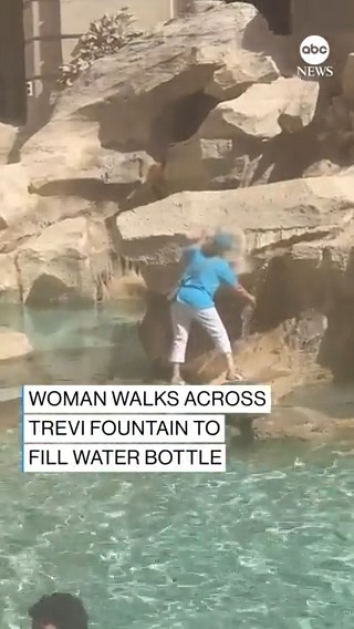 BAD IDEA: Woman stuns onlookers as she walks across the Trevi Fountain and uses one of Rome’s most iconic tourist attractions to fill up her water bottle. Eyewitness footage shows a guard blowing a whistle and eventually leading her away.