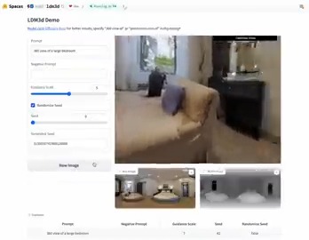 New ML gem on the hub: LDM3D by Intel. This diffusion model generates image &amp; depth from text prompts. Using a custom @gradio 6dof three.js component you can generate immersive 360-degree views from prompts demo: model: