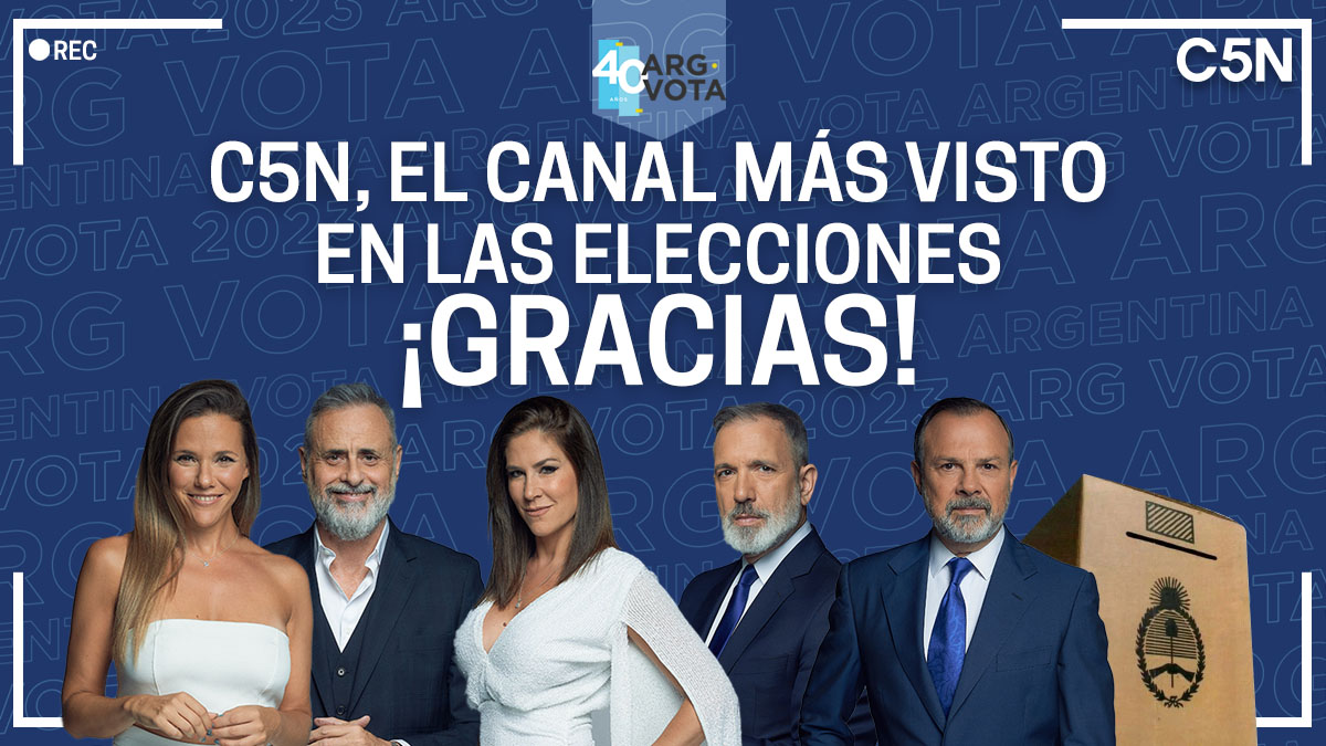 🔝📺 C5N, el canal más visto de Argentina durante el prime time de las PASO 2023 📦 📈 La cobertura #ArgentinaVota tuvo picos de rating que llegaron a 9,5% 📌 Superó a los canales de aire