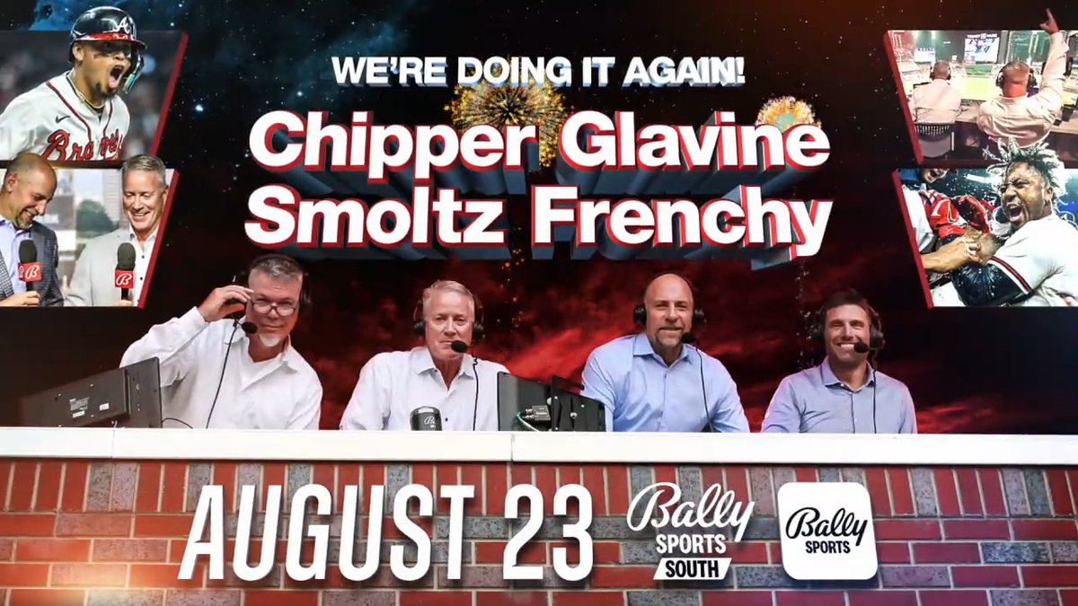 𝗪𝗘'𝗥𝗘 𝗗𝗢𝗜𝗡𝗚 𝗜𝗧 𝗔𝗚𝗔𝗜𝗡 🎙️ Our four-man booth featuring Chipper Jones, John Smoltz, Tom Glavine and Jeff Francoeur returns on August 23!