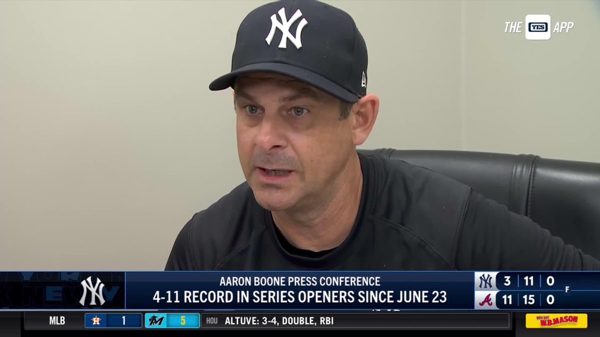 Aaron Boone says the Yankees have “probably” made less base running mistakes than most of the league He says their mistakes just stand out more because they’re in a lot of close and low-scoring games