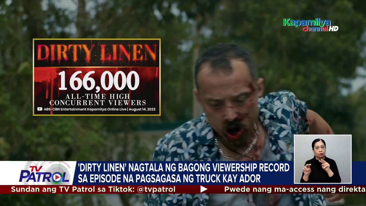 Umabot sa 166,000 na concurrent viewers ang tumutok sa hit-series na 'Dirty Linen' nitong Lunes. Mapapanood ang huling dalawang linggo nito sa Kapamilya Channel, Jeepney TV, A2Z, TV5, Kapamilya Online Live, iWantTFC, at TFC. #StarPatrol Basahin: