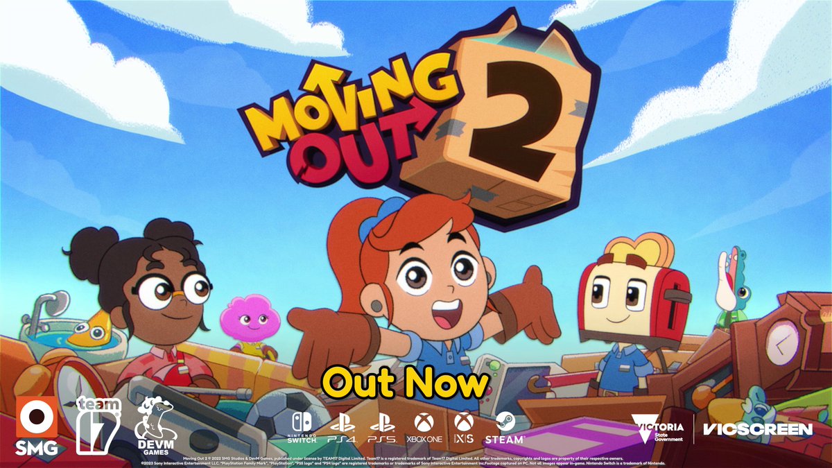 Listen up F.A.R.T's! It's time to head back to Packmore for more Moving Out fun! 📦 🌐 Full online cross-platform play 👋🏼 More wacky characters 💫 Multiple dimensions! Grab your friends and demonstrate your Smooth Moves in Moving Out 2 today! 🤩 👉🏼