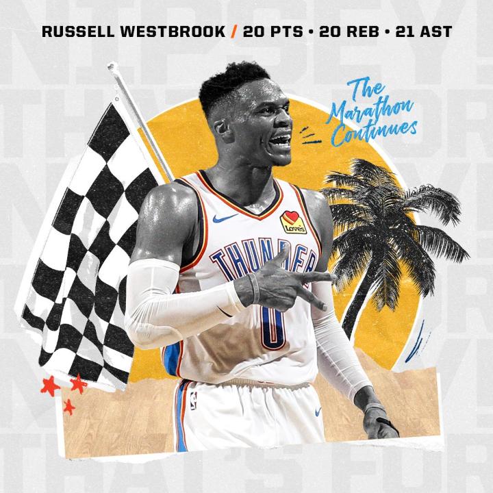 Russ dedicated his 20-20-20 triple-double to Nipsey Hussle in April 2019 💙 Nipsey would have been 38 today.
