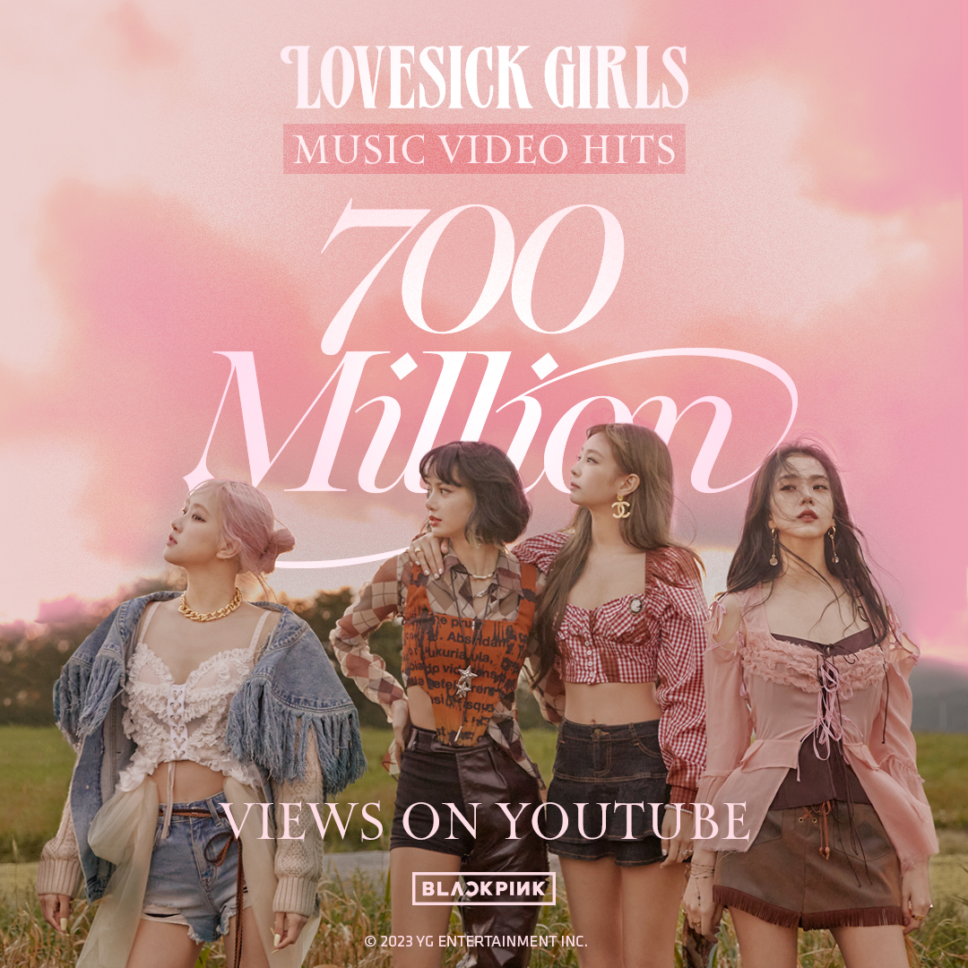 #BLACKPINK 'Lovesick Girls' M/V HITS 700 MILLION VIEWS YouTube BLINKs worldwide, thank you so much! 'Lovesick Girls' M/V 🎥 #블랙핑크 #LovesickGirls #MV #700MILLION #YOUTUBE #YG