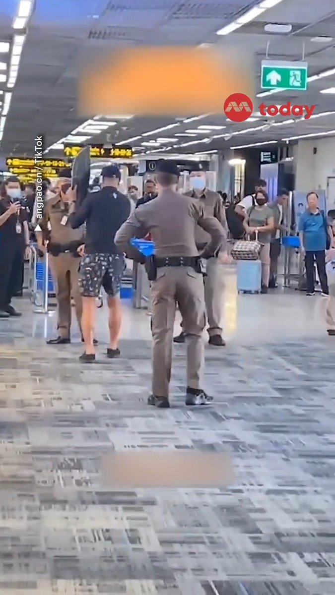 WATCH: A tourist, who was reportedly barred from boarding his flight at Bangkok's Don Mueang International Airport last Wednesday (Aug 9), caused a ruckus, shouting and hitting airport officials with his skateboard.