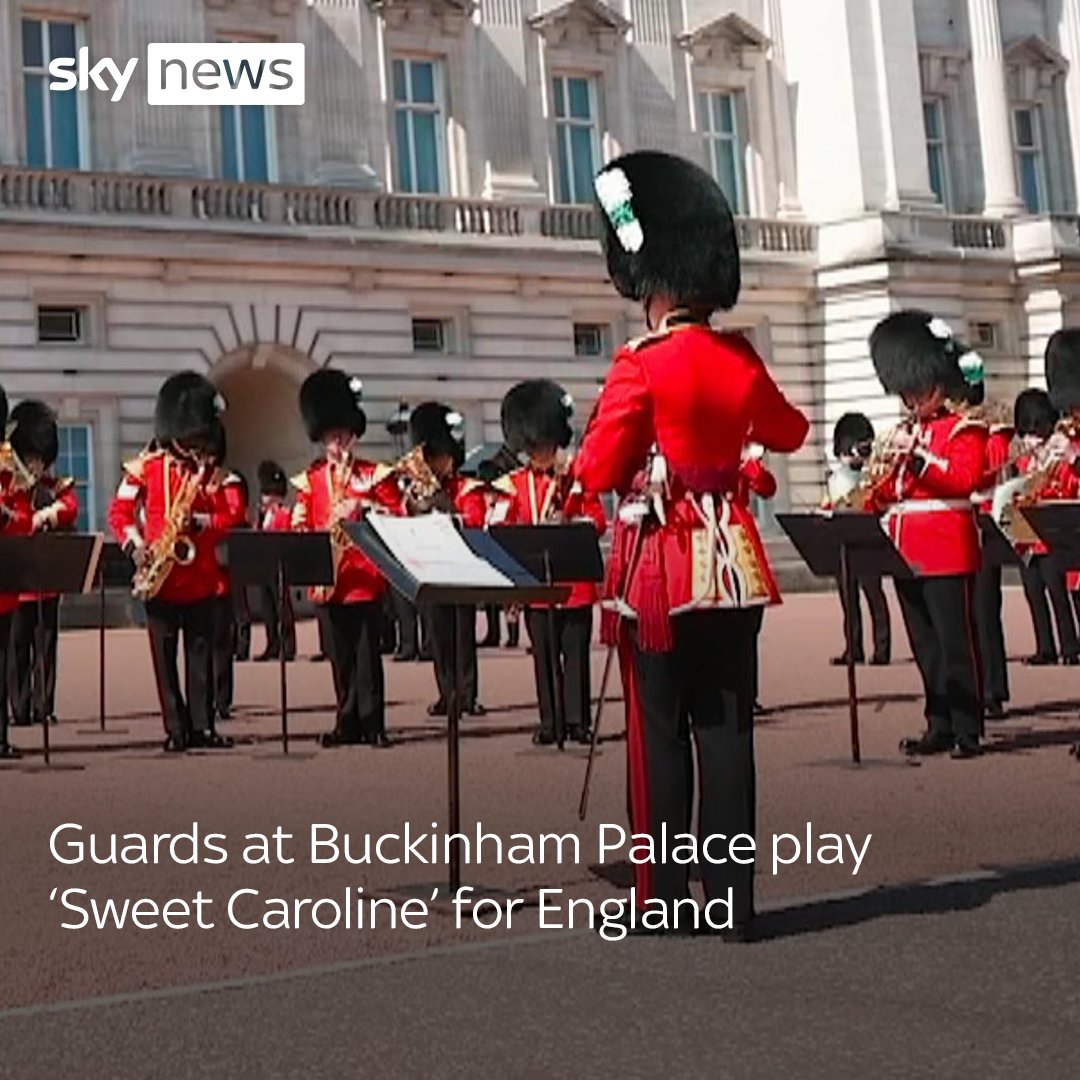 The Guards at Buckingham Palace showed their support for the Lionesses with a medley of football anthems such as 'Sweet Caroline' and 'Waltzing Mathilda' ahead of the Women's World Cup semi-final against Australia. 👇🦁⚽️🎷🥁
