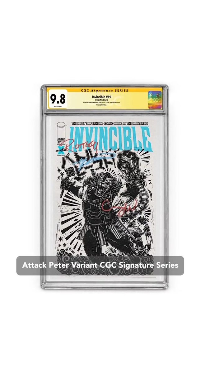 Battle Beast rips into the world for the first time in Invincible #19 and this incredible ATTACK PETER Variant CGC Signature series 9.8 signed by Robert Kirkman, Cory Walker, and Ryan Ottley could be yours! All you have to do: 🤝 Follow Skybound Entertainment and INVINCIBLE 🏷️ Tag a Friend in the Comments/Replies ❤️ Like this Post #Invincible20