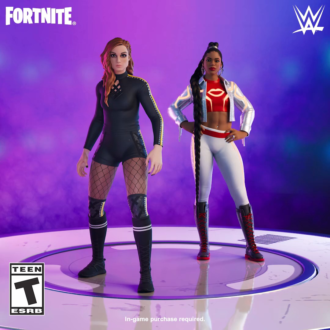 And New: Bianca Belair and Becky Lynch make their entrance to the island. Purchasable in the Item Shop now!
