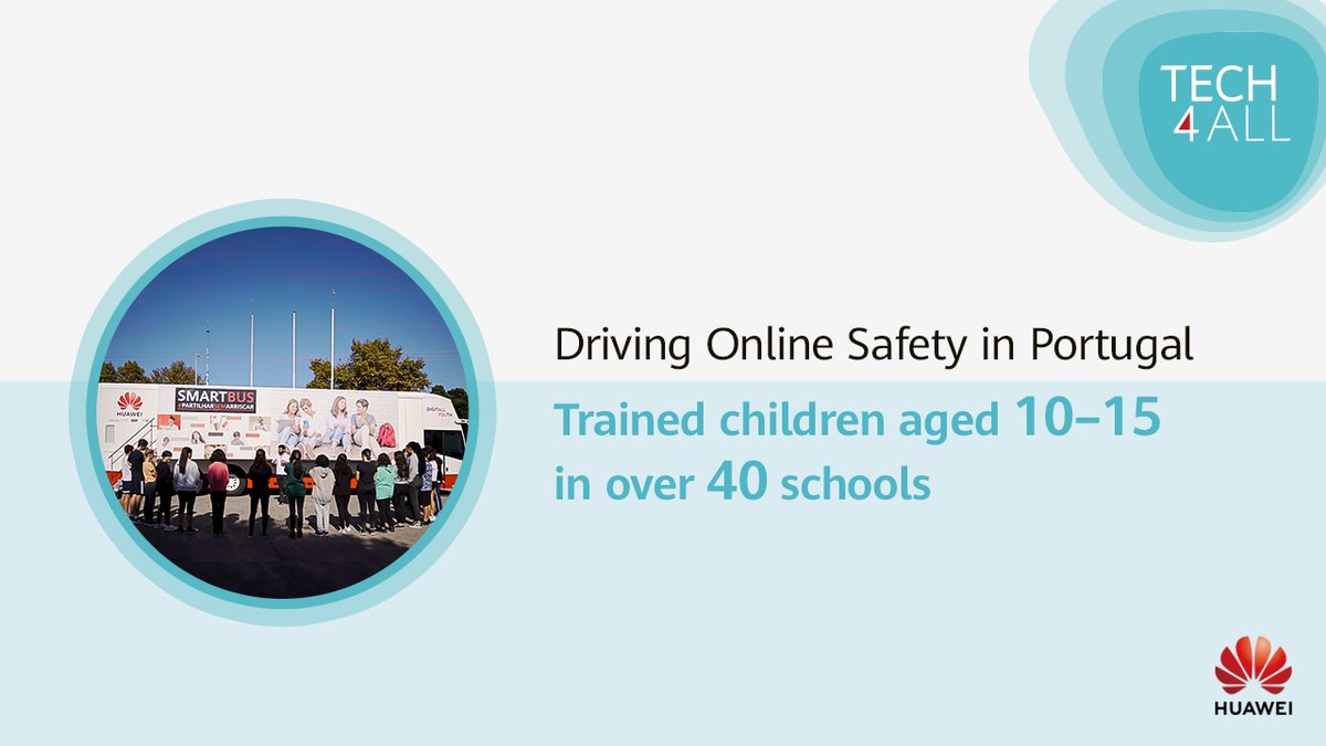 To train children in online safety & how to #ShareWithoutRisk, our #SmartBus has visited over 40 schools in Portugal. Follow us for the latest #TECH4ALL stories and #SkillsOnWheels initiatives ▶ #DigiSkills