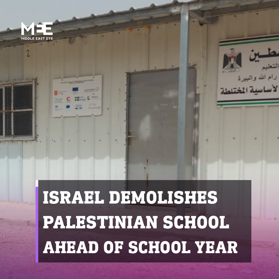 Israel demolished a Palestinian school on Thursday ahead of the start of a new school year. The donor-funded school in the Ein Samiya community, near Ramallah, was built in 2022 but was immediately threatened with demolition by Israeli authorities despite appeals from locals.