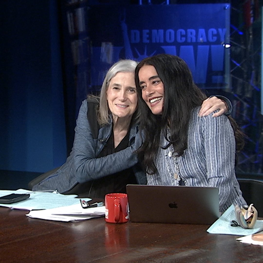 Democracy Now!'s Amy Goodman and Nermeen Shaikh celebrated an on-air reunion Thursday, broadcasting from the same studio for the first time in over three years during which time they have co-hosted the program remotely.
