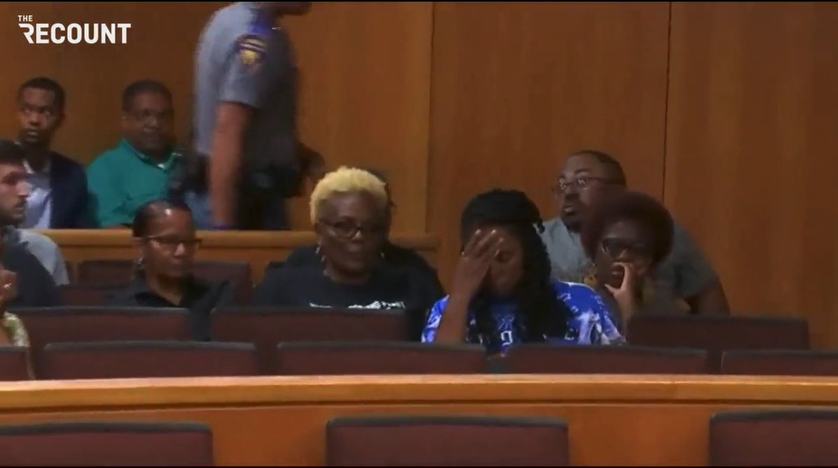 Sharon McClendon, mother of D’Monterrio Gibson, storms out of the courtroom after a judge declares a mistrial in her son’s case. Two white men in Mississippi were charged with shooting at Gibson, a Black FedEx worker, after he delivered a package last year.