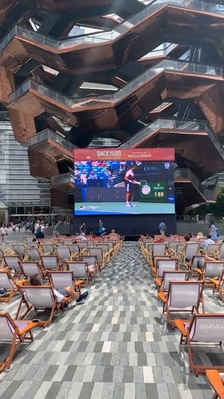Kick back and relax at Hudson Yards NYC! Fans have been enjoying #CincyTennis all week on the outdoor screen ☀️