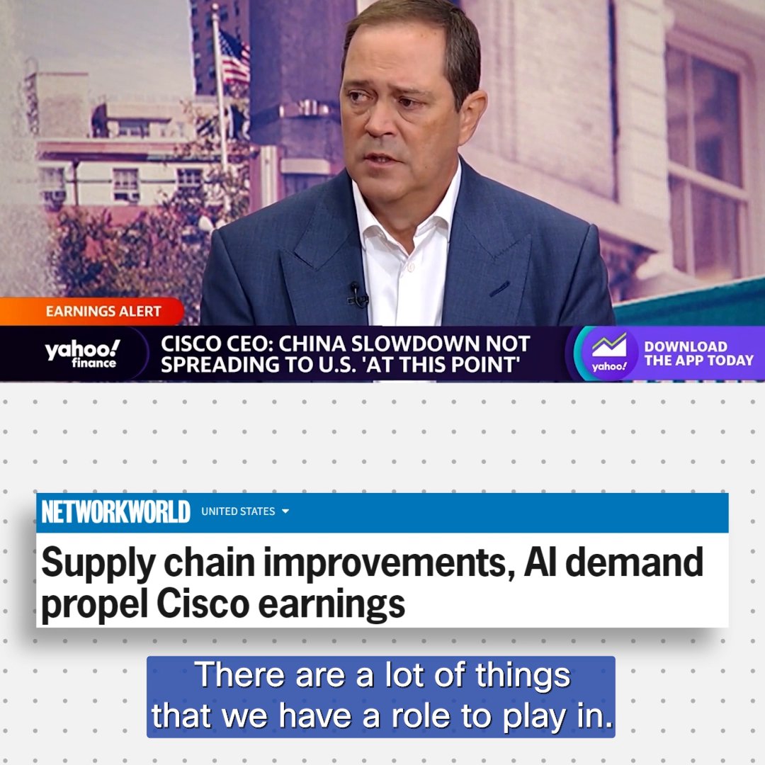 ✅ A milestone year. ✅ Double-digit revenue growth ✅ Gaining traction in key areas like #AI, #security, and #cloud. Cisco CEO and Chair Chuck Robbins explains why he’s confident in the future and opportunities ahead after #CSCO earnings.