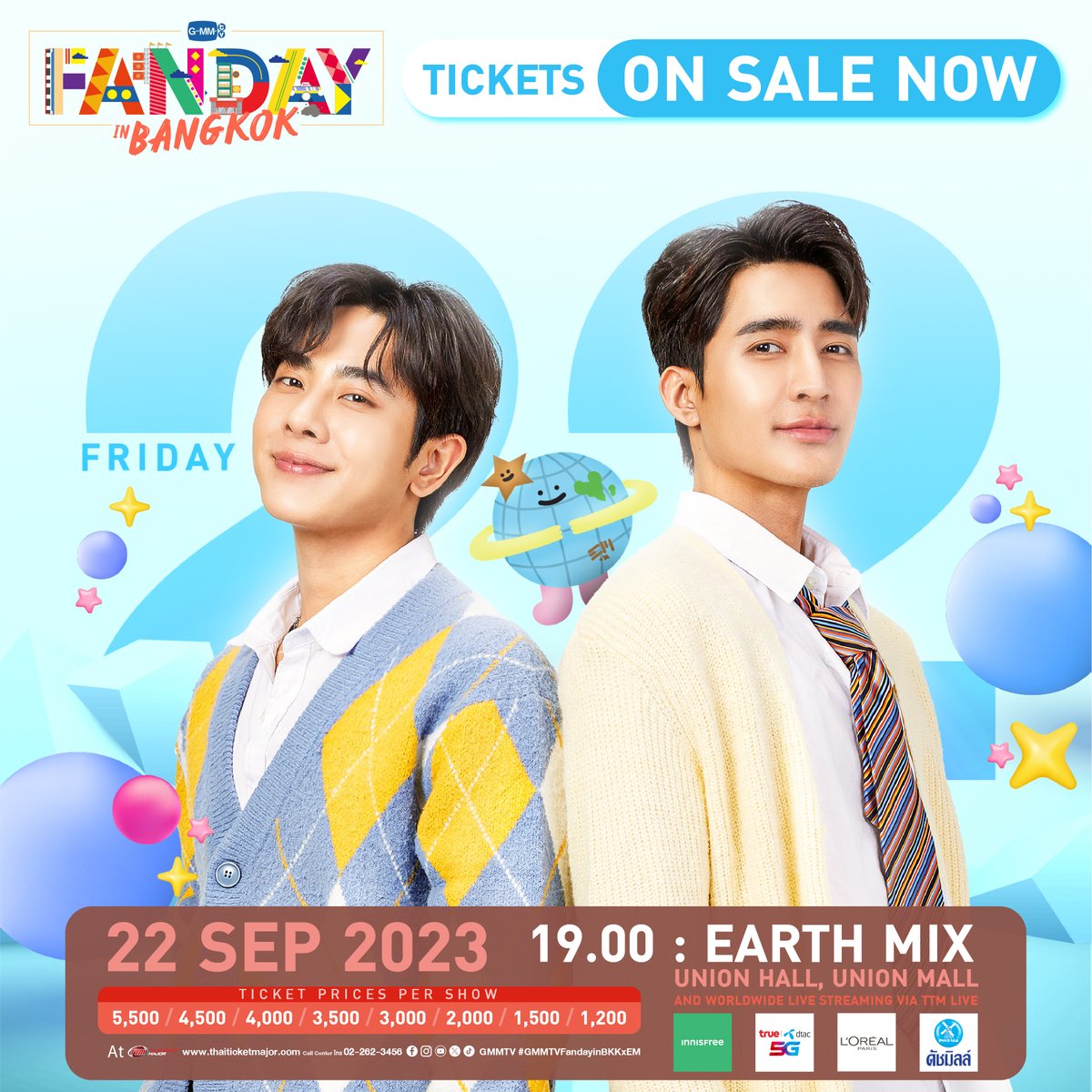 ใครอยากมาสนุกกับเอิร์ทมิกซ์กดซื้อบัตรได้เลยตอนนี้! 🌎🪐 แล้วมาเจอกันใน GMMTV FANDAY IN BANGKOK น้าา Buy Tickets Click 👉🏻 📍SHOWTIME 22 September 2023 | 7 PM : Earth Mix 📍Union Hall, Union Mall #GMMTVFandayinBKK #GMMTVFandayinBKKxEM #GMMTV