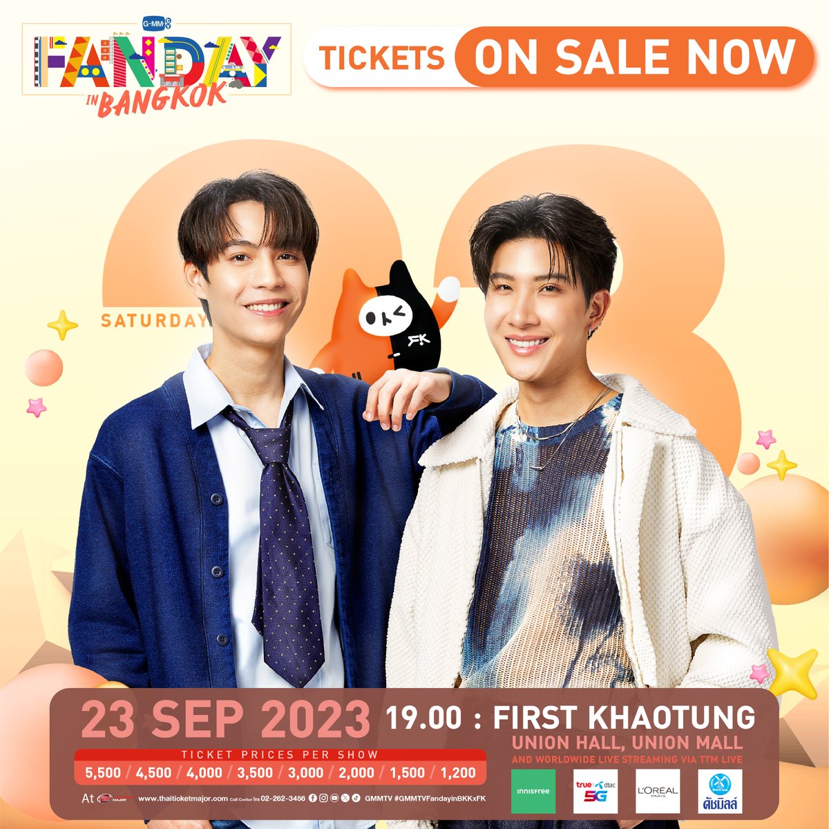 พร้อมที่จะรับความจอย ไปกับเฟิร์สข้าวตัง! ไม่อยากพลาดกดบัตร GMMTV FANDAY IN BANGKOK เลย! 🧡🖤 Buy Tickets Click 👉🏻 📍SHOWTIME 23 September 2023 | 7 PM : First Khaotung 📍Union Hall, Union Mall #GMMTVFandayinBKK #GMMTVFandayinBKKxFK #GMMTV