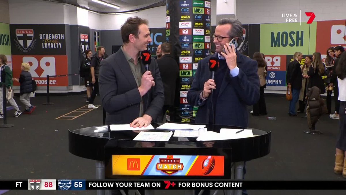 Jobe Watson: "Unequivocal evidence (it was a goal). Do you know anyone we could speak to at the AFL?" Hamish McLachlan: "He's on the phone about the goal!"