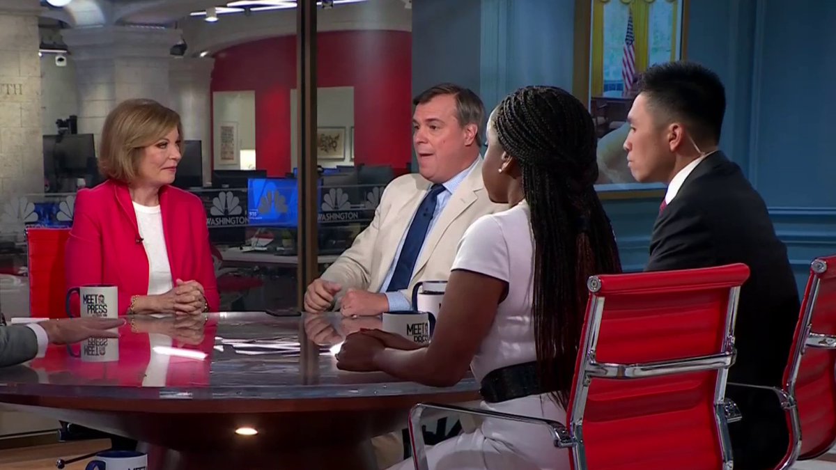 WATCH: Jonathan Martin tells the #MTP panel that Pres. Biden has three issues where he "hasn't figured out what to say." ➡️ Questions about Hunter Biden ➡️ Investigations into former President Trump ➡️ His age "Those are three massive issues that are clouding his re-election campaign."