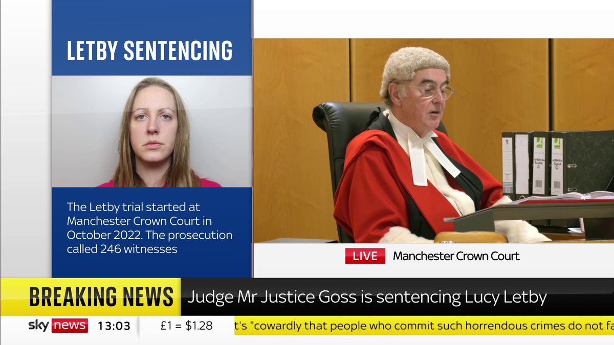 "You will spend the rest of your life in prison." Mr Justice Goss sentences Lucy Letby to a whole-life order for the murder of seven babies, and the attempted murder of six more. Latest: 📺 Sky 501, Virgin 602, Freeview 233 and YouTube