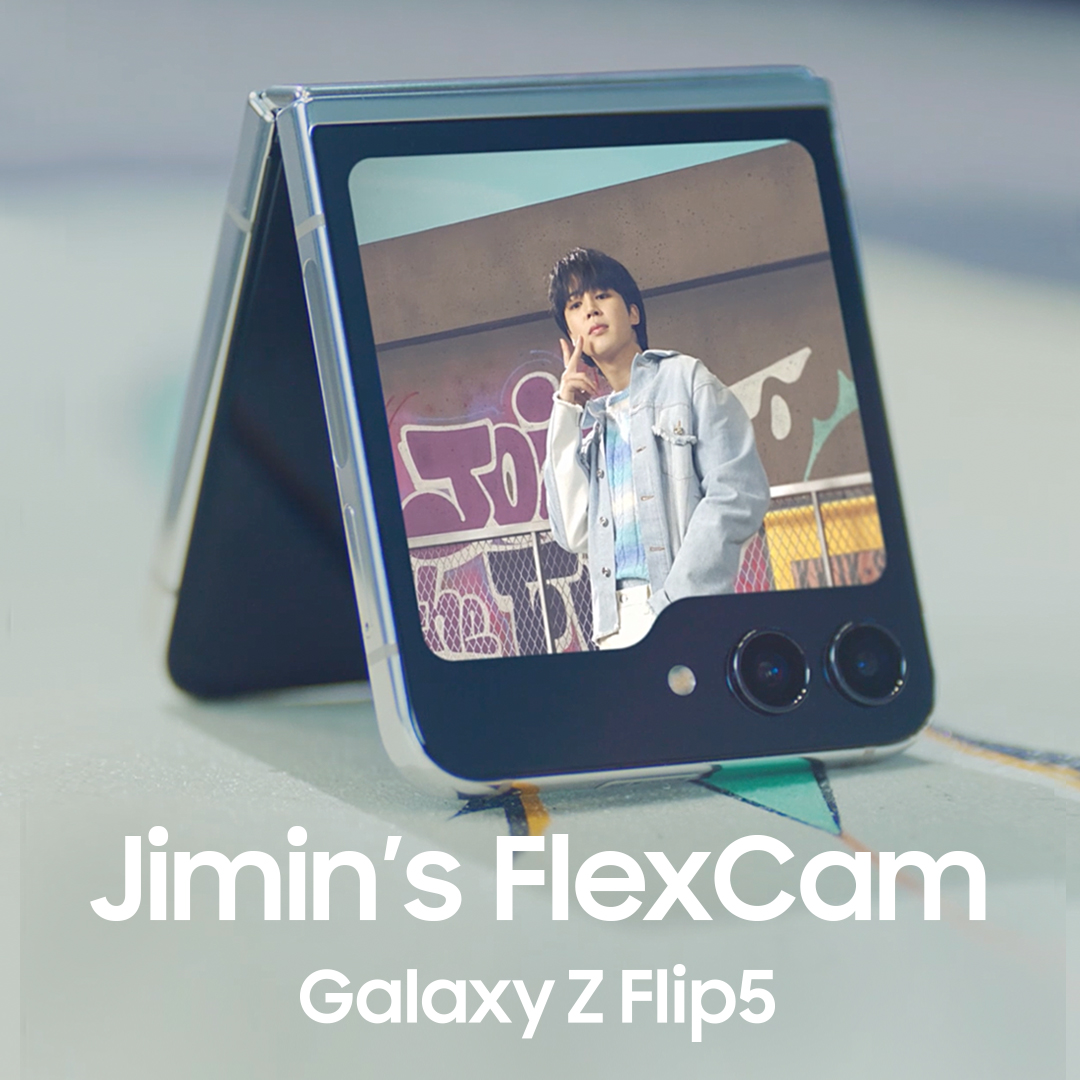 Take selfies anywhere and everywhere hands-free, with the #GalaxyZFlip5 FlexCam – just like #Jimin of 방탄소년단. #GalaxyxJimin #JointheFlipSide #SamsungUnpacked​ RT this if you think Jimin has the best posing skills!