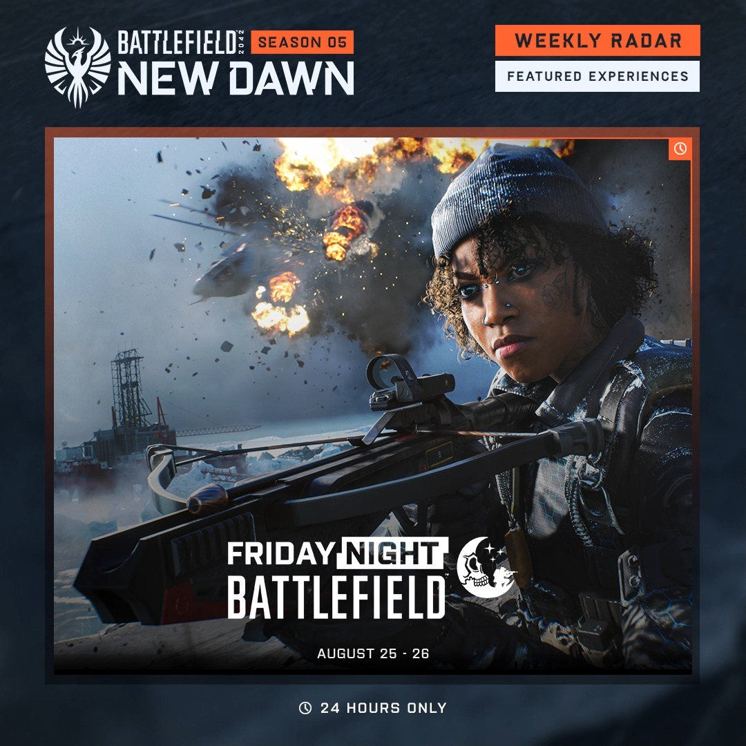 Enjoy this week's #Battlefield Portal Experiences 👇 🔹 BC2 - Deja Vu (Aug 22 - 29) 🔸 Conquest Hardcore (Aug 22 - 25) 🔹 #FNB (Aug 25 - 26) 🔸 Headhunter (Aug 25 - 29) Keep track of experiences &amp; events on the Community Calendar 📅 👉