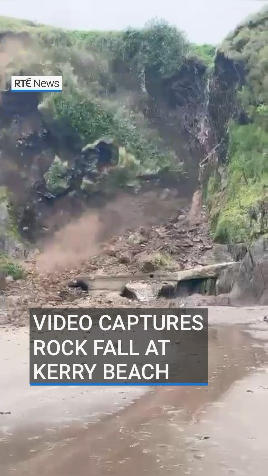 The Binn Bán beach near Dingle/Daingean Uí Chúis in Co Kerry has been closed to the public following a significant rock fall. The dramatic collapse, which occurred on Sunday, was captured on video by swimmers who were on the beach at the time |