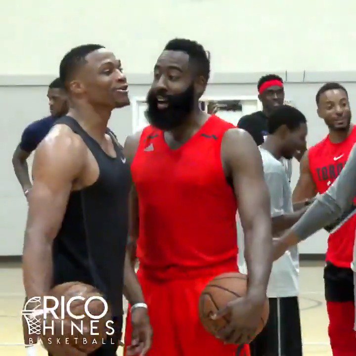 Paul George, Russell Westbrook, and James Harden at a UCLA Rico Hines run earlier today 👀