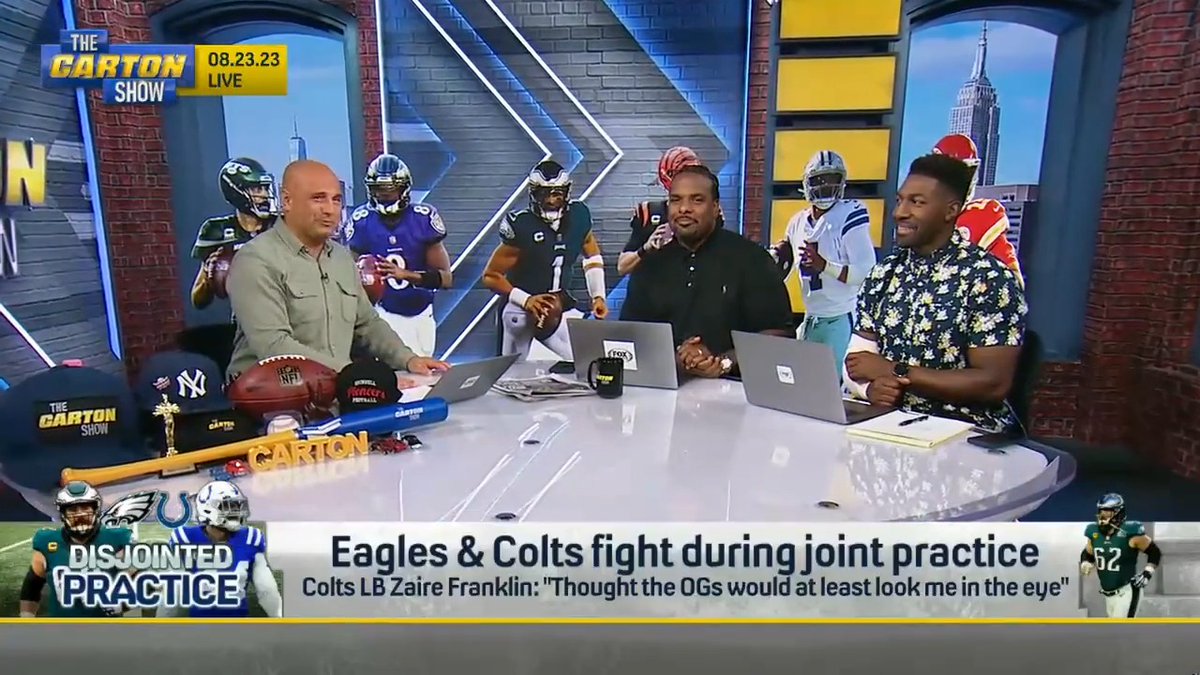 Eagles &amp; Colts fight during joint practice; Willie Colon reacts: "When we review the tape, you look for the guy who's slow to the pile. That's the guy who's not about that life. You need to cut his butt now!" 😂🤣