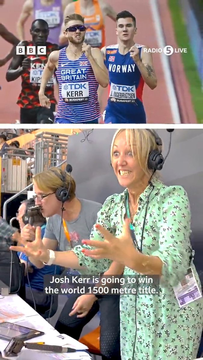 The PASSION of this commentary 😍 🎙 Katharine Merry & Allison Curbishley see home Josh Kerr to #WorldAthletics 1500m GOLD! 🥇 #BBCAthletics