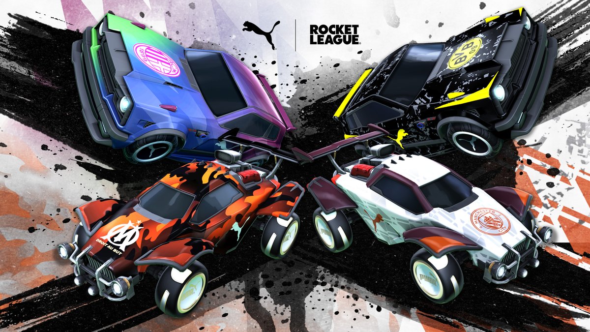 👀 @PUMAfootball is here! 👀 Four new Fennec and Octane team decals featuring Manchester City, AC Milan, Borussia Dortmund and Olympique de Marseille! Grab yourself some new PUMA Wheels and a Player Banner, too: