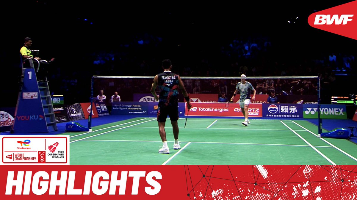 H.S. Prannoy ๐ฎ๐ณ silences the Royal Arena with a performance for the ages against home favourite Viktor Axelsen ๐ฉ๐ฐ. #BWFWorldChampionships #Copenhagen2023